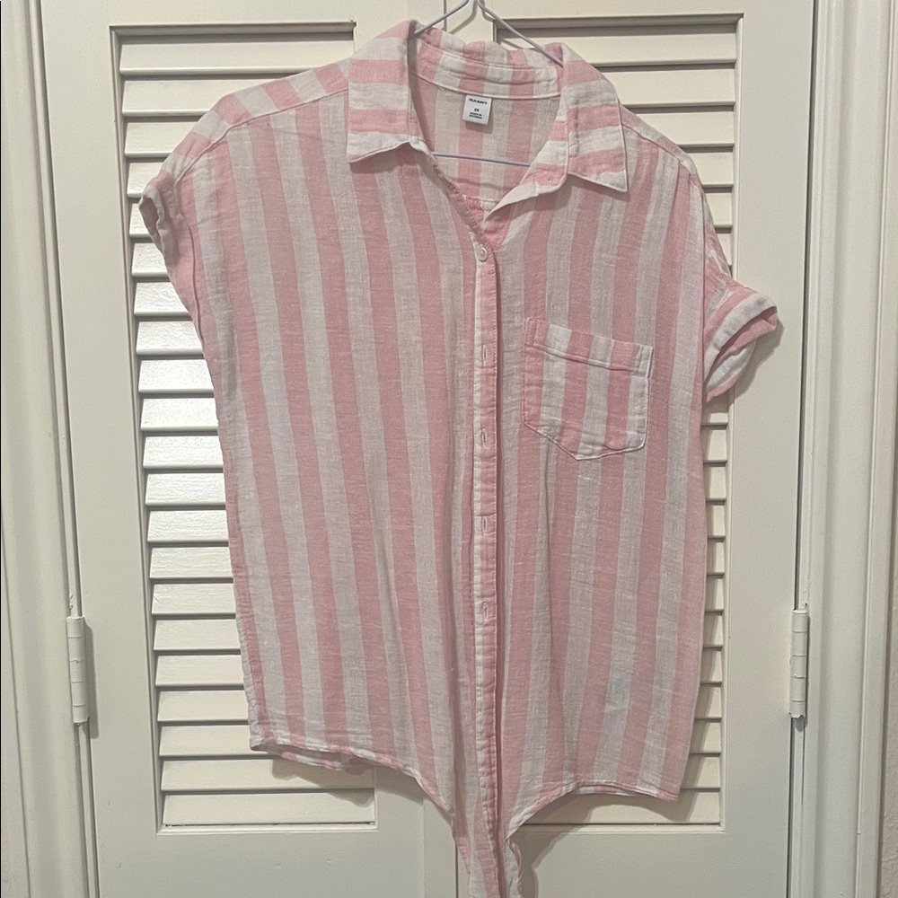 Pink and White Striped Button-Up Shirt